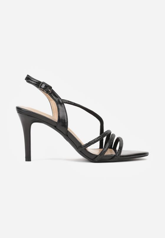 Czarne Sandały na Szpilce Zdobione Cyrkoniami Denafera 4