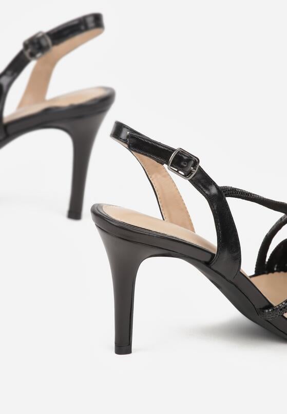 Czarne Sandały na Szpilce Zdobione Cyrkoniami Denafera 6