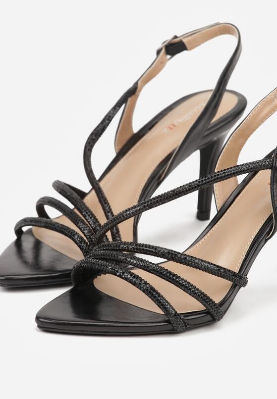 Czarne Sandały na Szpilce Zdobione Cyrkoniami Denafera 7