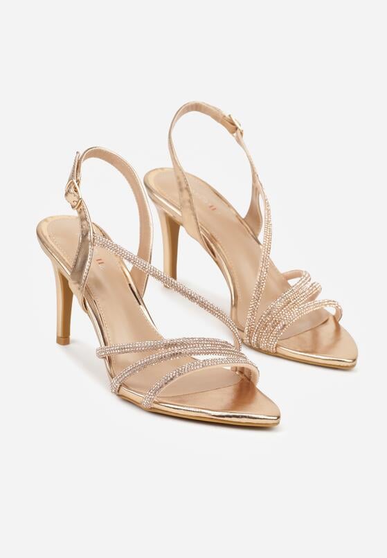 Szampańskie Sandały na Szpilce Zdobione Cyrkoniami Denafera 5