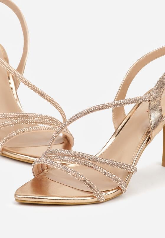 Szampańskie Sandały na Szpilce Zdobione Cyrkoniami Denafera 6