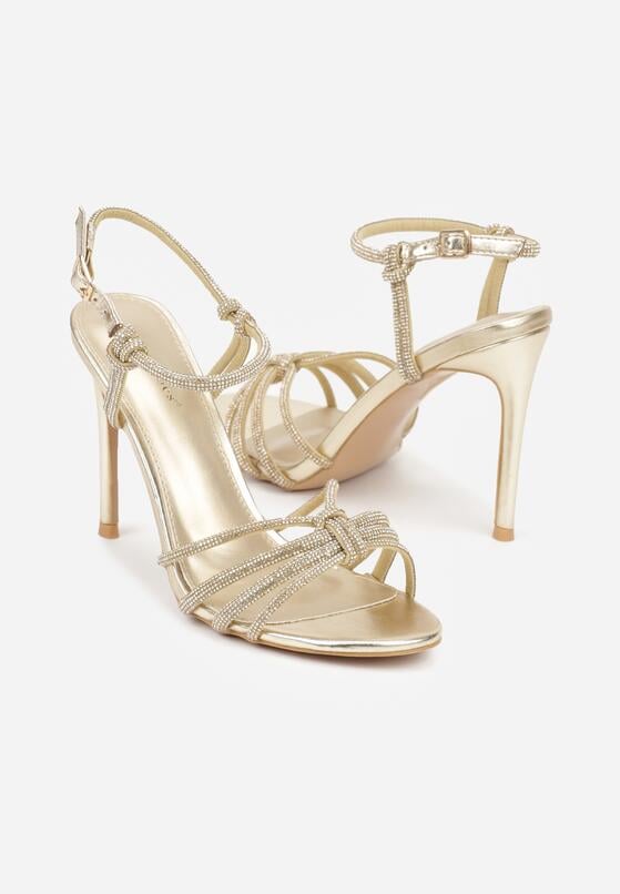 Złote Cyrkoniowe Sandały na Szpilce z Przeplatanymi Paseczkami Mirafera 5