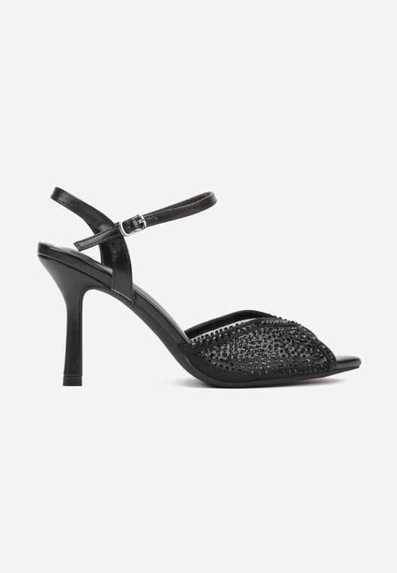 Czarne Sandały na Szpilce z Cyrkoniami Aurefera 4