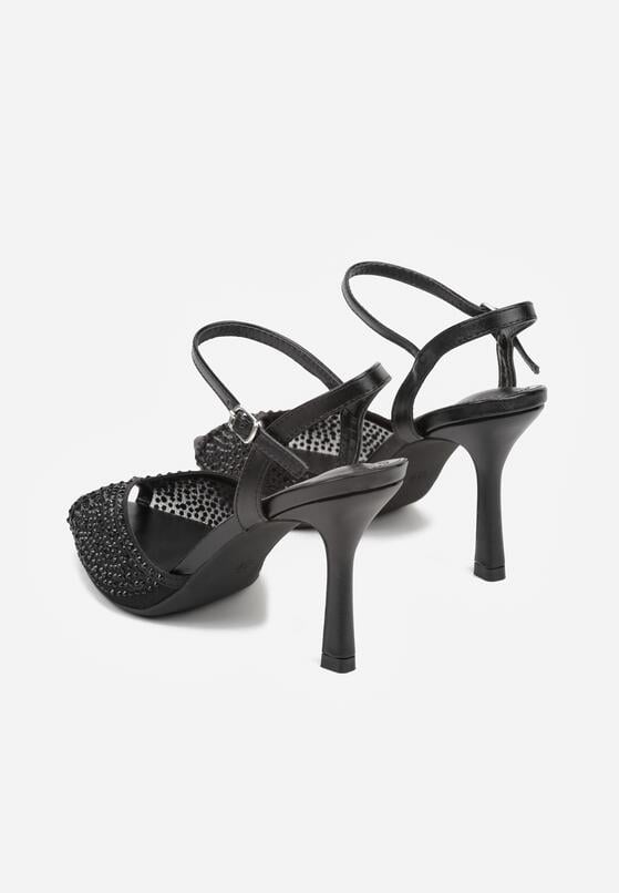Czarne Sandały na Szpilce z Cyrkoniami Aurefera 7