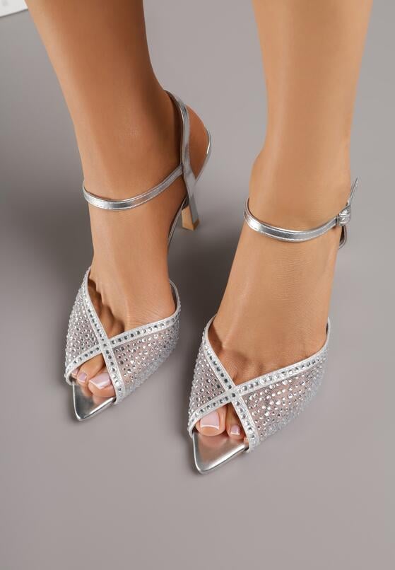 Srebrne Sandały na Szpilce z Cyrkoniami Aurefera 3
