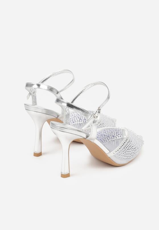 Srebrne Sandały na Szpilce z Cyrkoniami Aurefera 6