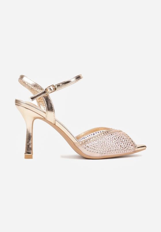 Szampańskie Sandały na Szpilce z Cyrkoniami Aurefera 4