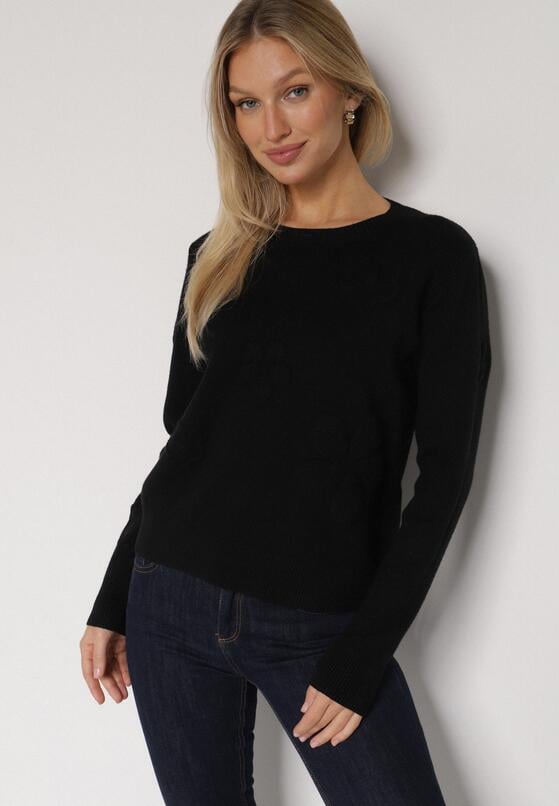 Czarny Sweter z Wiskozą i Tłoczonymi Kwiatami Lanifera 1