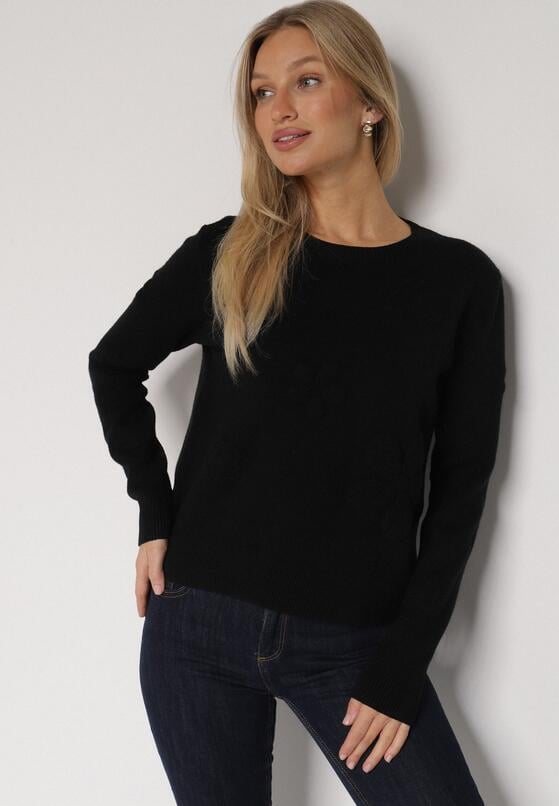 Czarny Sweter z Wiskozą i Tłoczonymi Kwiatami Lanifera 4