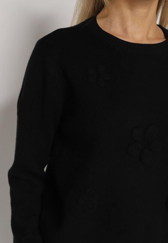 Czarny Sweter z Wiskozą i Tłoczonymi Kwiatami Lanifera 5