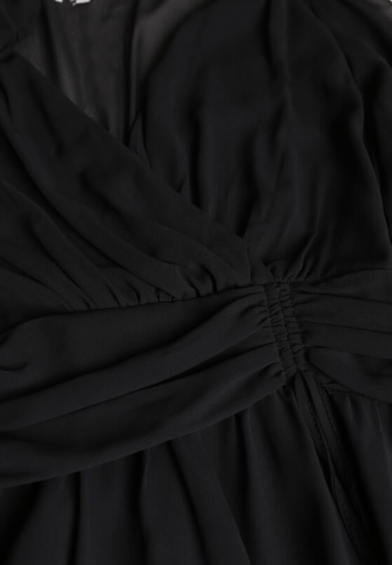 Czarna Rozkloszowana Sukienka z Siateczki z Kopertowym Dekoltem Zenessa 8