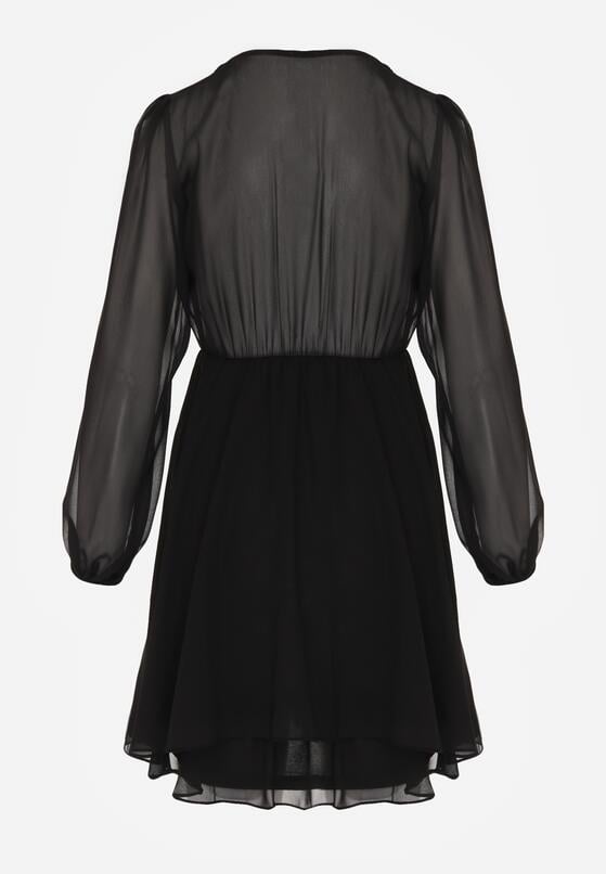 Czarna Rozkloszowana Sukienka z Siateczki z Kopertowym Dekoltem Zenessa 7