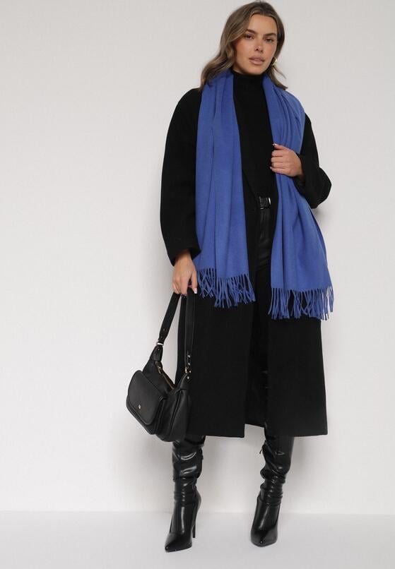 Niebieski Szalik z Bawełną i Wiskozą Ozdobiony Frędzlami Siadortia 2