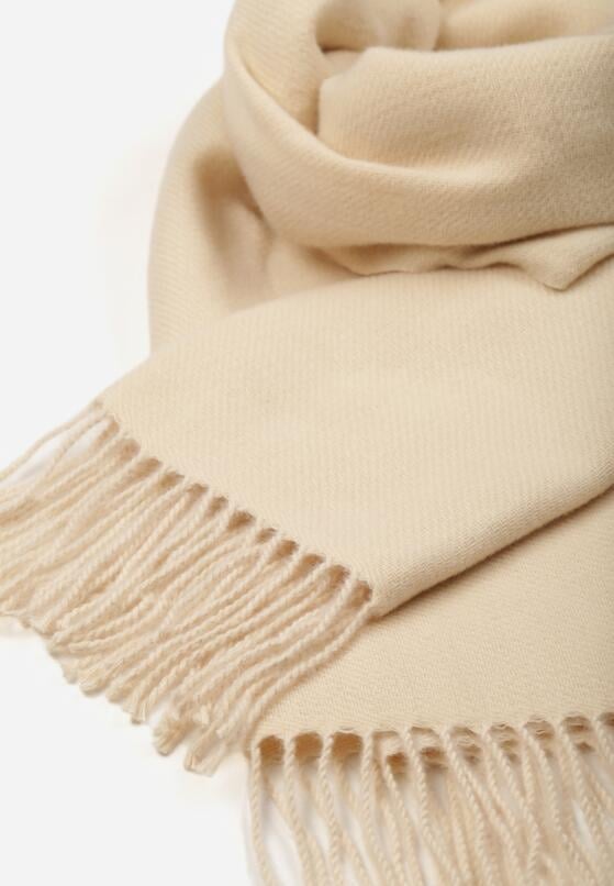 Jasnobeżowy Klasyczny Szalik z Bawełny i Wiskozy z Frędzlami Vetilisa 2