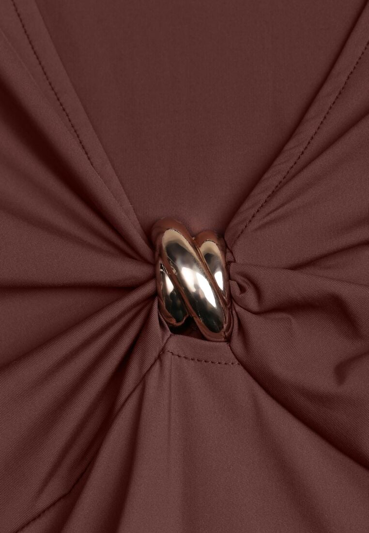 Brązowe Body Ozdobione Aplikacją i Marszczeniem przy Dekolcie Ferenice 6