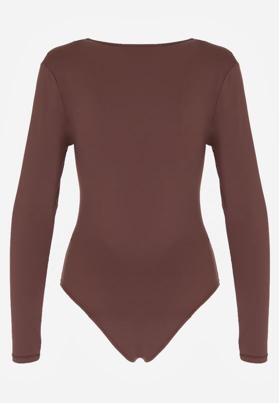 Brązowe Body Ozdobione Aplikacją i Marszczeniem przy Dekolcie Ferenice 2