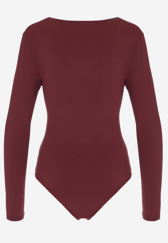 Bordowe Body Ozdobione Aplikacją i Marszczeniem przy Dekolcie Ferenice 5