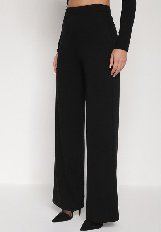 Czarny Bawełniany Komplet Kopertowa Bluzka z Długim Rękawem i Spodnie Ferenna 4