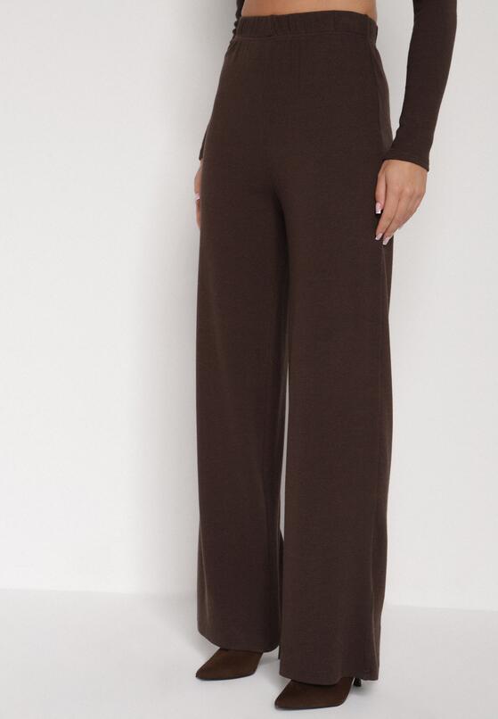 Brązowy Bawełniany Komplet Kopertowa Bluzka z Długim Rękawem i Spodnie Ferenna 4