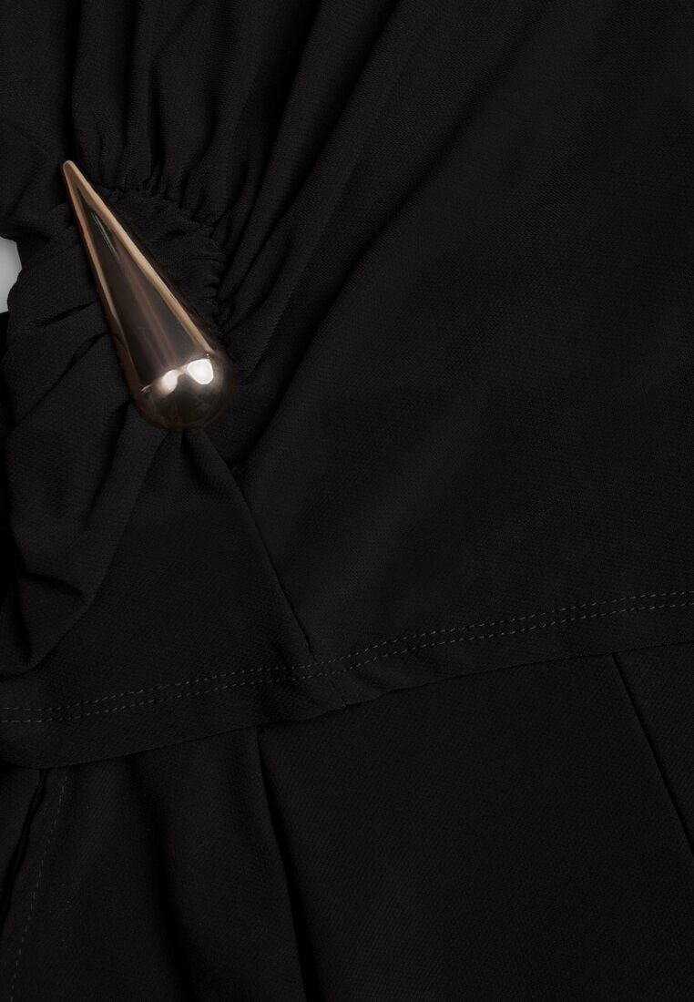 Czarny Elegancki Komplet Szerokie Spodnie i Bluzka z Usztywnianymi Ramionami Sewesta 8