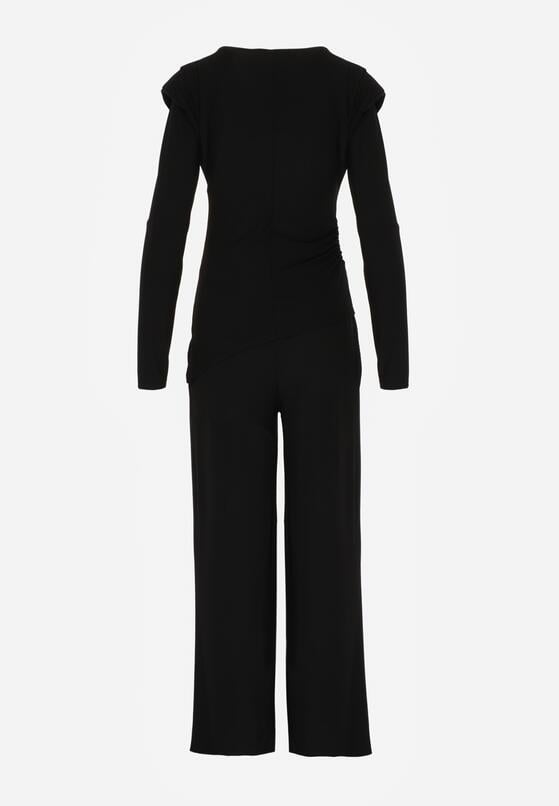 Czarny Elegancki Komplet Szerokie Spodnie i Bluzka z Usztywnianymi Ramionami Sewesta 7