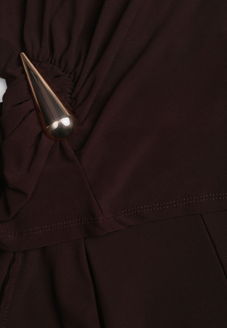 Brązowy Elegancki Komplet Szerokie Spodnie i Bluzka z Usztywnianymi Ramionami Sewesta 8