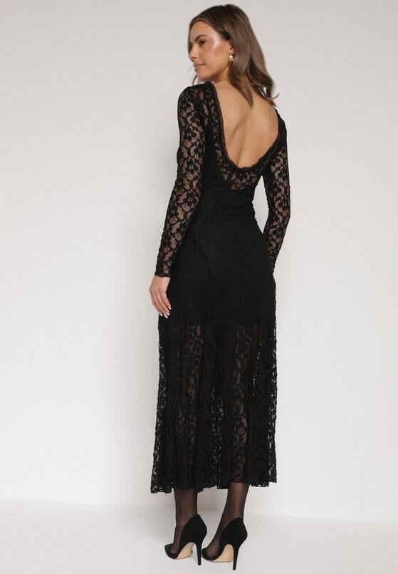Czarna Koronkowa Sukienka Taliowana z Odkrytymi Plecami Talifera 3