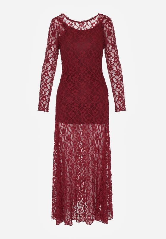 Bordowa Koronkowa Sukienka Taliowana z Odkrytymi Plecami Talifera 6