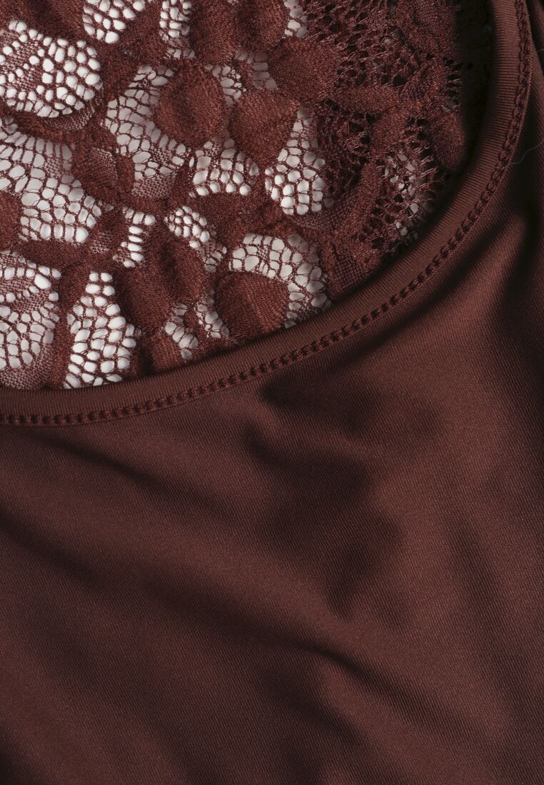 Brązowa Koronkowa Sukienka Taliowana z Odkrytymi Plecami Talifera 8