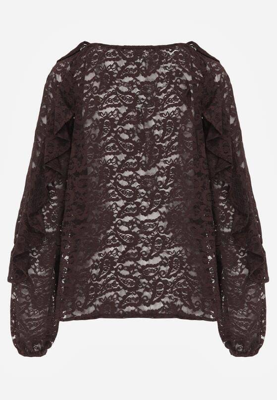 Brązowa Bluzka z Koronki Ozdobiona Falbankami Sewola 2