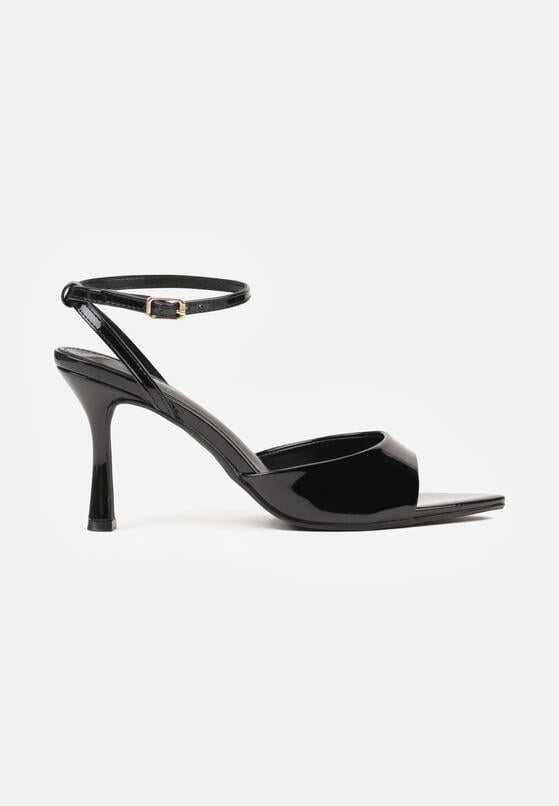 Czarne Lakierowane Sandały na Szpilce z Paseczkiem wokół Kostki Reafera 4