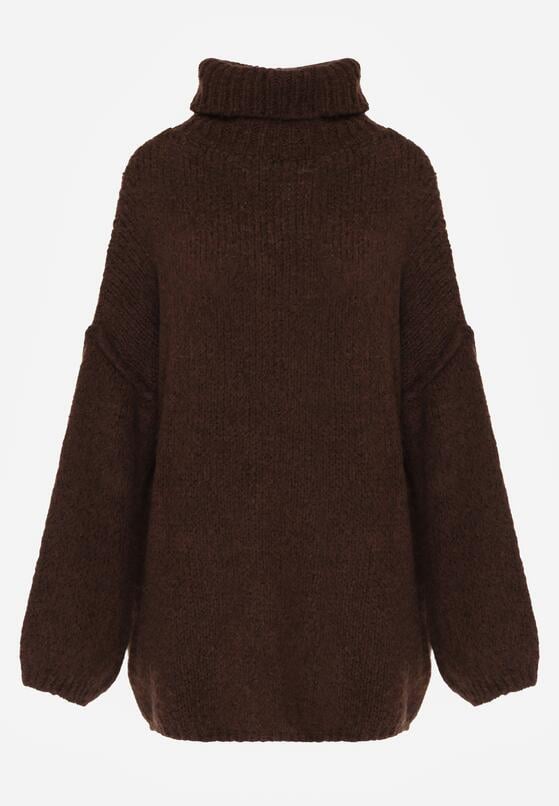 Brązowy Gładki Golf Oversize z Domieszką Wełny i Wiskozy Nerafera 6