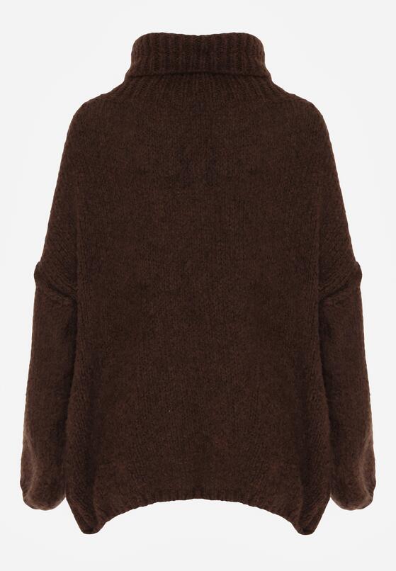 Brązowy Gładki Golf Oversize z Domieszką Wełny i Wiskozy Nerafera 7