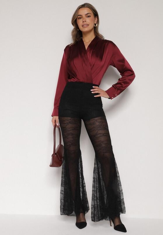 Czarne Koronkowe Spodnie Dzwony z Wysokim Stanem Solifera 2
