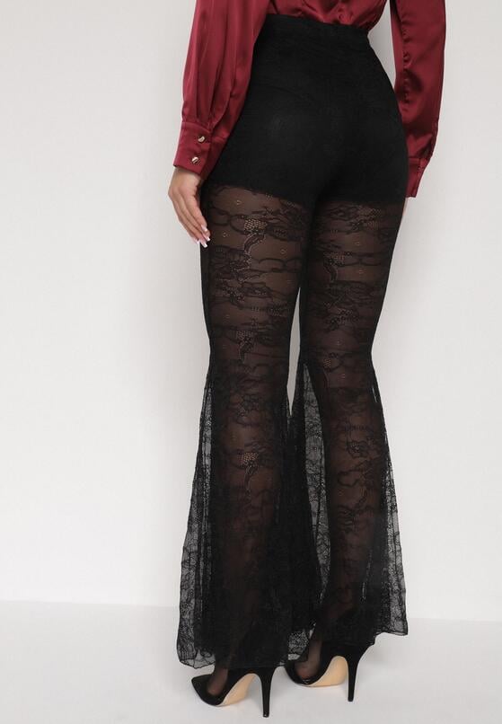Czarne Koronkowe Spodnie Dzwony z Wysokim Stanem Solifera 3