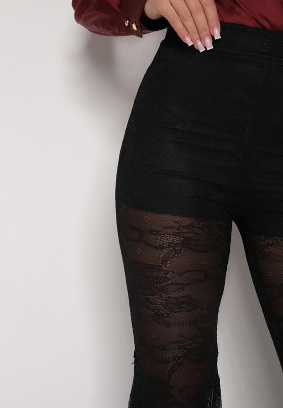 Czarne Koronkowe Spodnie Dzwony z Wysokim Stanem Solifera 5