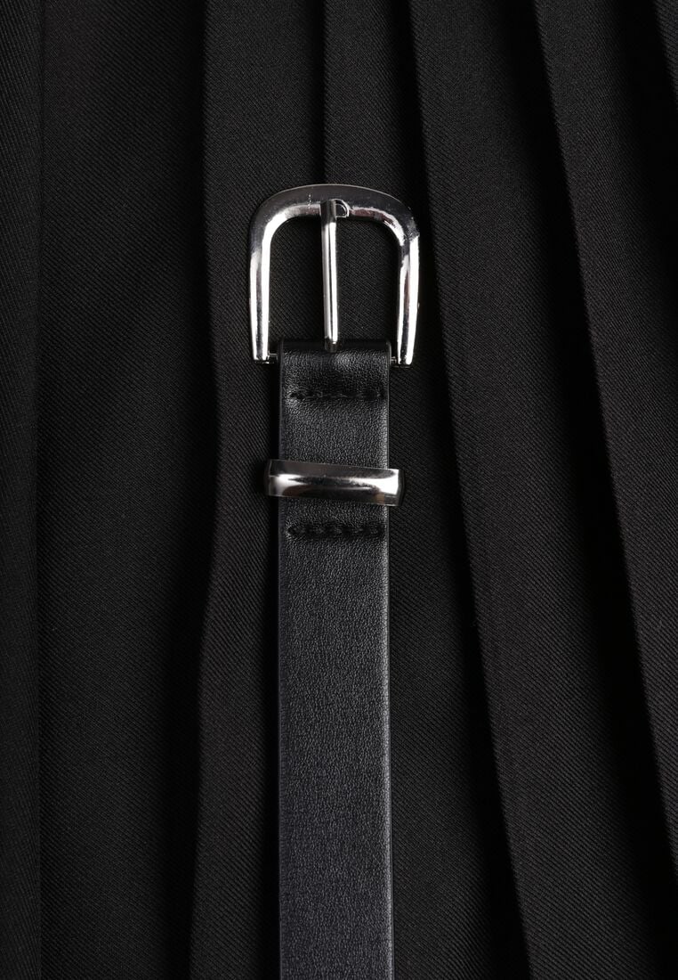 Czarna Wiskozowa Spódnica o Rozkloszowanym Kroju z Paskiem z Klamrą Lawedisa 8