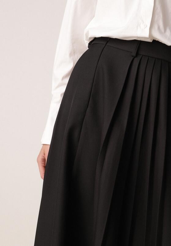 Czarna Wiskozowa Spódnica o Rozkloszowanym Kroju z Paskiem z Klamrą Lawedisa 5