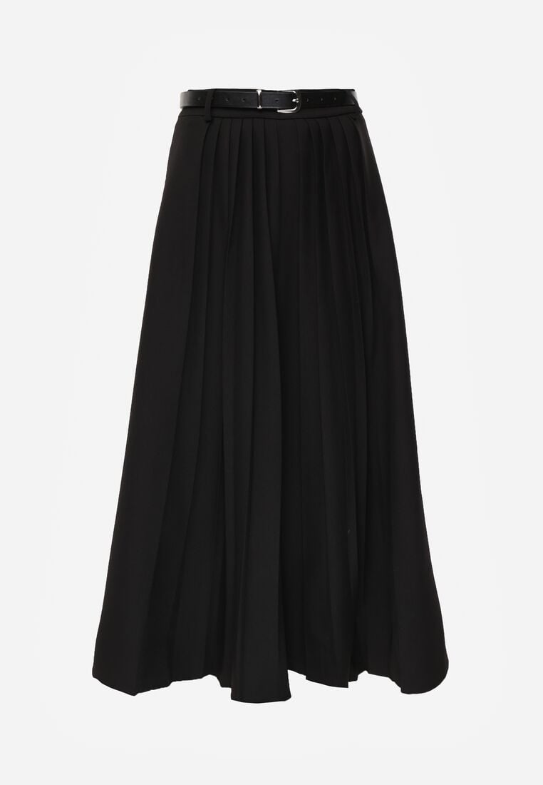Czarna Wiskozowa Spódnica o Rozkloszowanym Kroju z Paskiem z Klamrą Lawedisa 6
