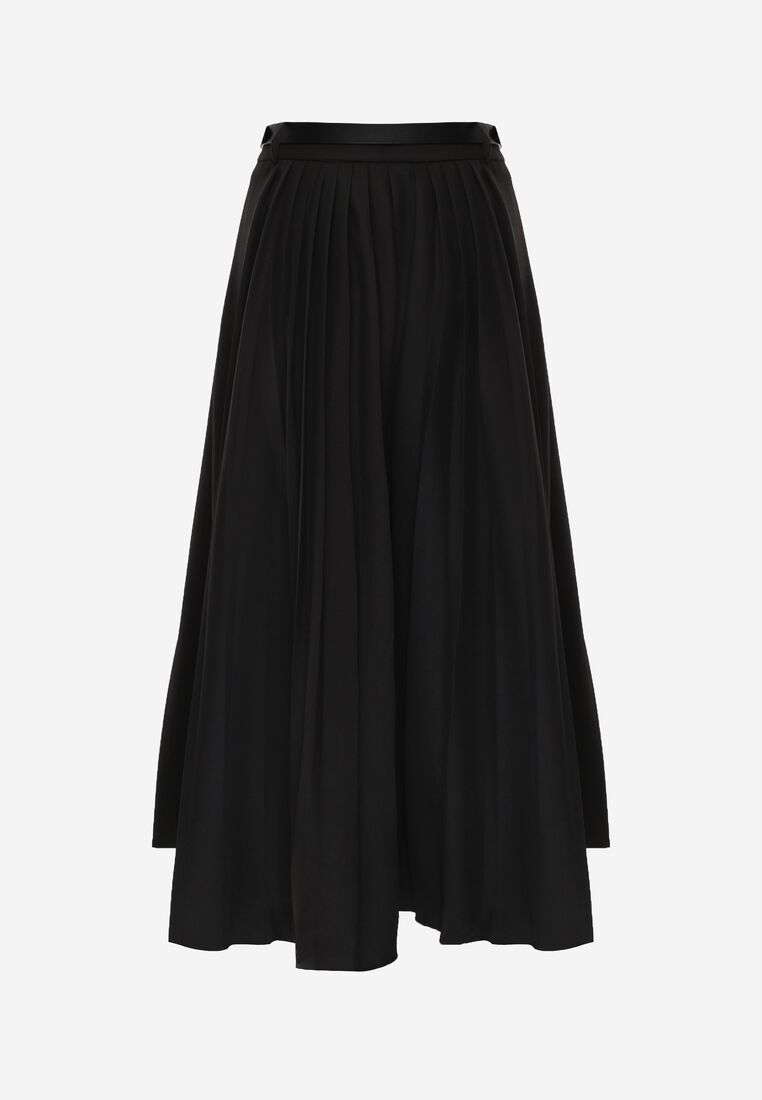 Czarna Wiskozowa Spódnica o Rozkloszowanym Kroju z Paskiem z Klamrą Lawedisa 7