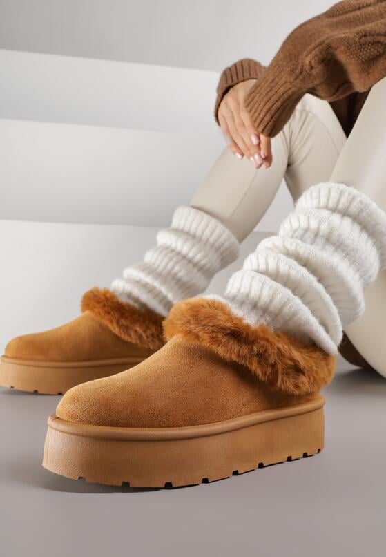 Brązowe Śniegowce na Grubej Podeszwie z Niską Cholewką i Futerkiem Sewone 2