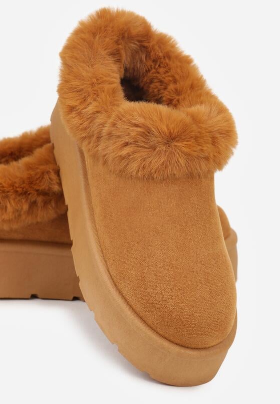 Brązowe Śniegowce na Grubej Podeszwie z Niską Cholewką i Futerkiem Sewone 6