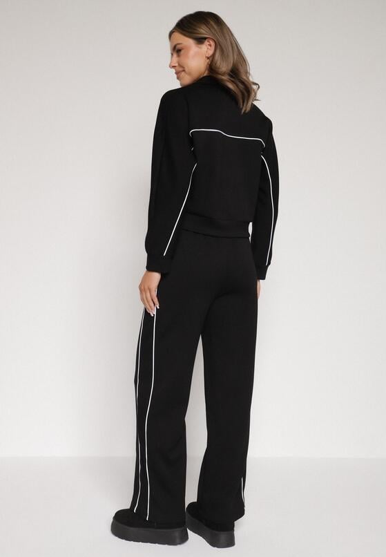 Czarny Retro Komplet Dresowy z Wiskozą Szerokie Spodnie i Bluza ze Stójką Sewelda 3