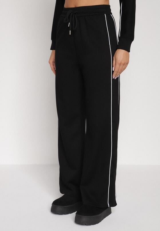 Czarny Retro Komplet Dresowy z Wiskozą Szerokie Spodnie i Bluza ze Stójką Sewelda 4