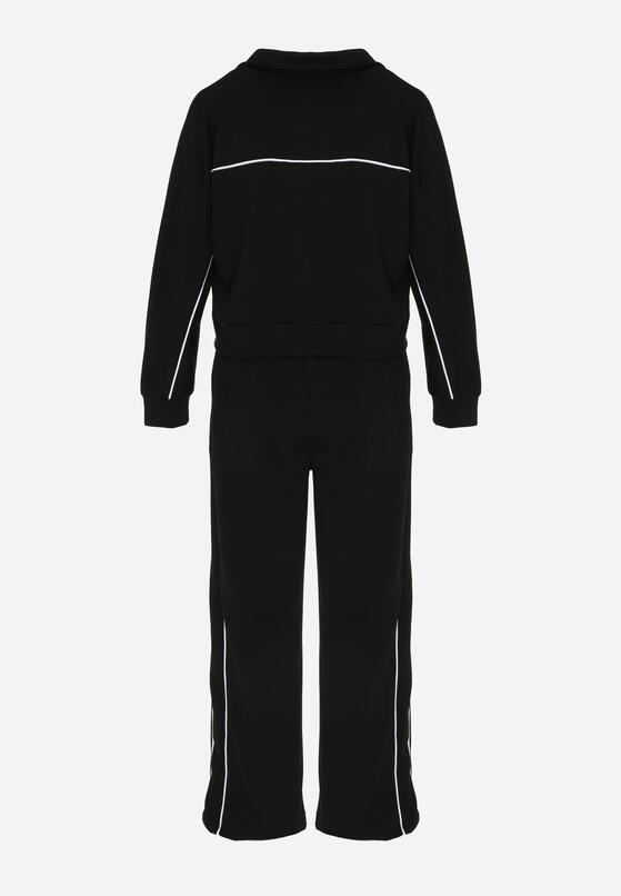 Czarny Retro Komplet Dresowy z Wiskozą Szerokie Spodnie i Bluza ze Stójką Sewelda 7