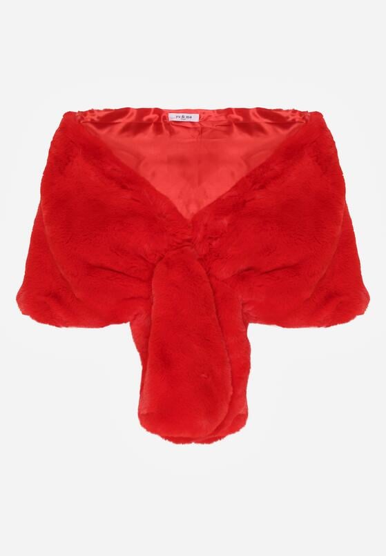 Czerwone Futrzane Ponczo Narzutka Bralinne 1