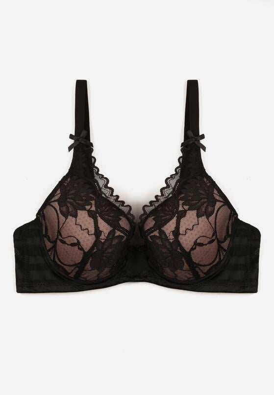 Czarno-Beżowy Biustonosz Koronkowy z Kokardkami  Themikaia 1