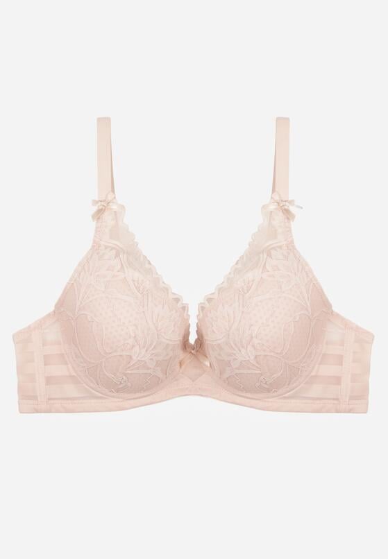 Jasnoróżowy Biustonosz Koronkowy z Kokardkami  Themikaia 1