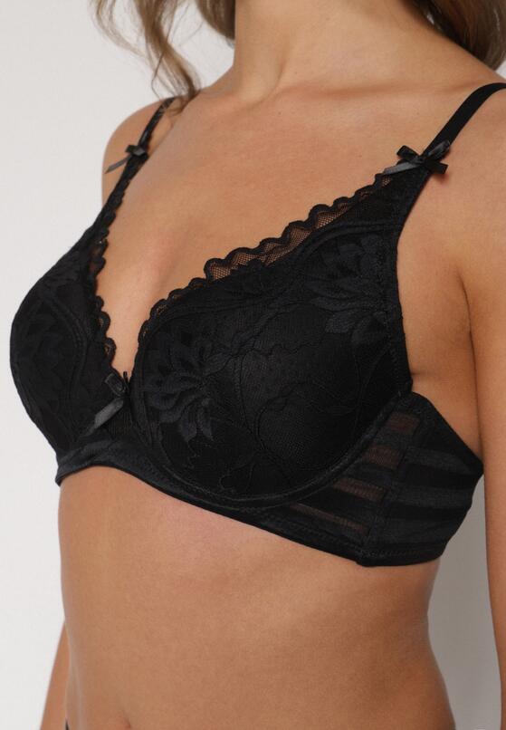 Czarny Koronkowy Biustonosz z Ozdobnymi Kokardkami na Ramiączkach Aeleolopei 4