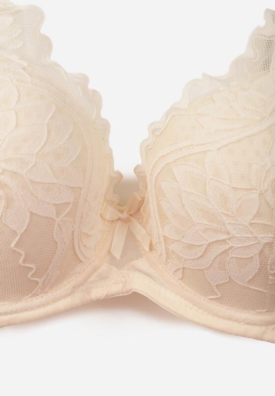 Jasnobeżowy Koronkowy Biustonosz z Ozdobnymi Kokardkami na Ramiączkach Aeleolopei 3